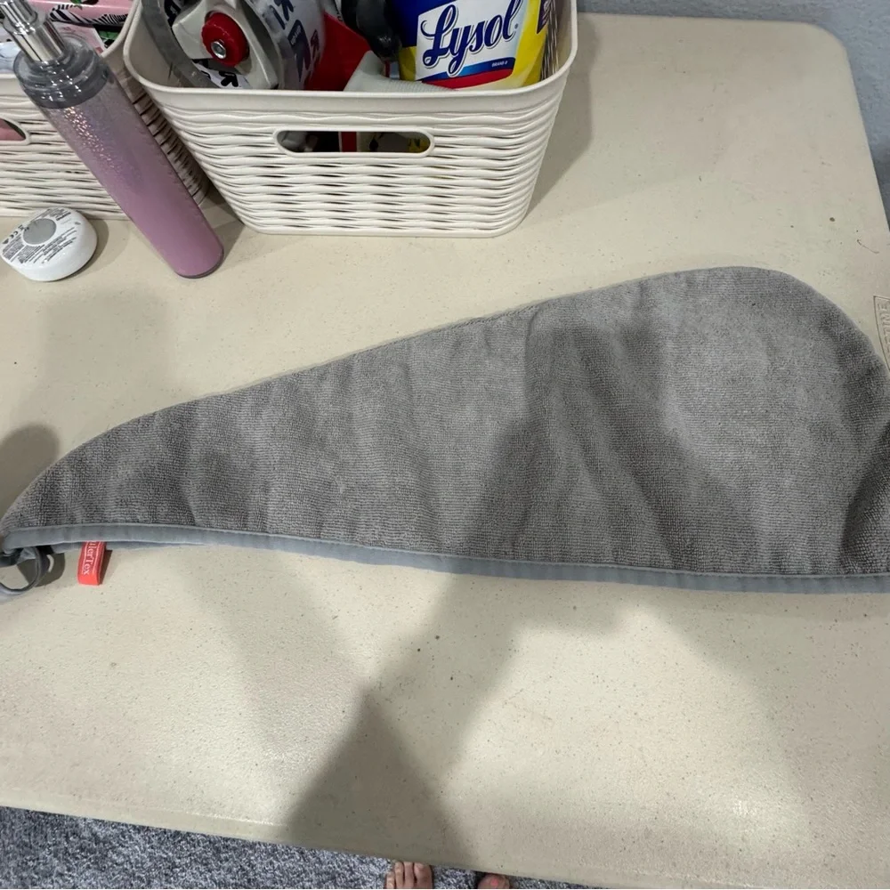 YoulerTex Hair Towel Wrap - Gray Microfiber Quick Dry Hair Turban w/ Button Loop
